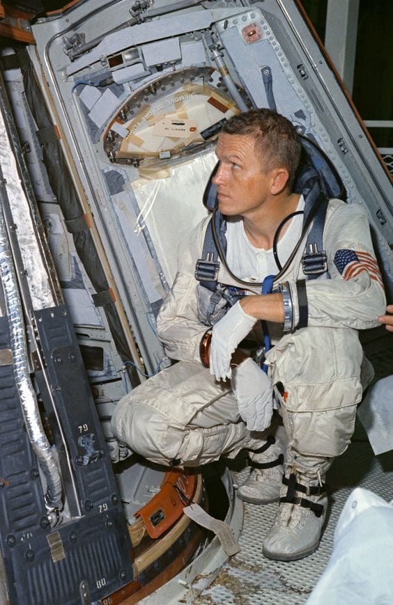 Frank inspects the Gemini 7 spacecraft